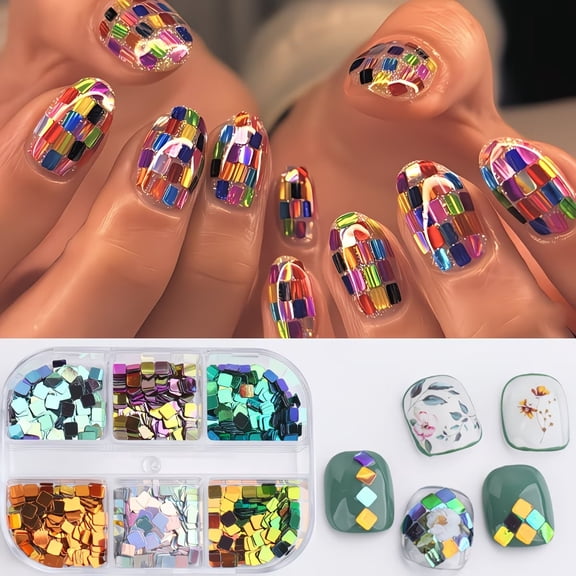 6 Colors Holographic Square Glitter Nail Sequins Flakes for Manicure Art