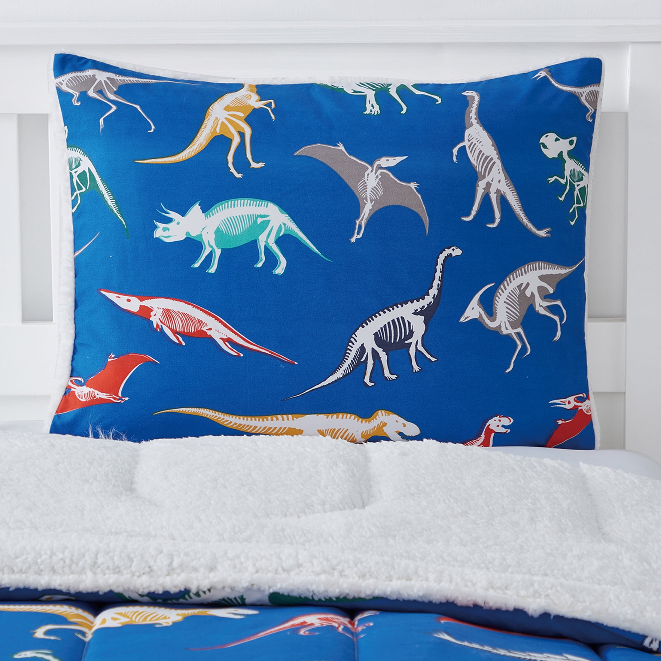 Your Zone Kids Dino 3-Piece Grey Dino Print Polyester Bedding Set, Twin
