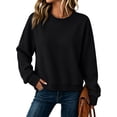 thumbnail image 3 of Oversized Crewneck Sweatshirts for Women Warm Comfy Fleece Cute Sweatshirts | No Hood Scoop Neck, Over Sized Loose Fitted, Black S, 3 of 7