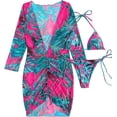 thumbnail image 3 of Women's Printed Triangle Halter Bikini Bathing Suit with Cover Up 3 Piece Swimsuits, 3 of 6