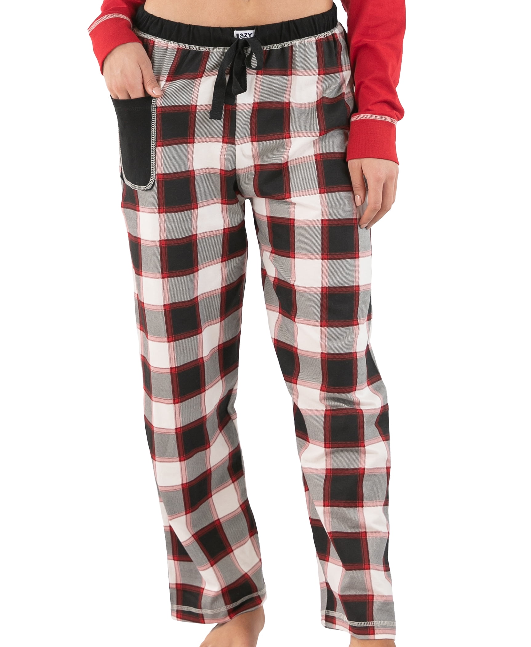 LazyOne Pajamas for Women, Cute Pajama Pants and Long Sleeve Top Separates, Black Plaid, Large