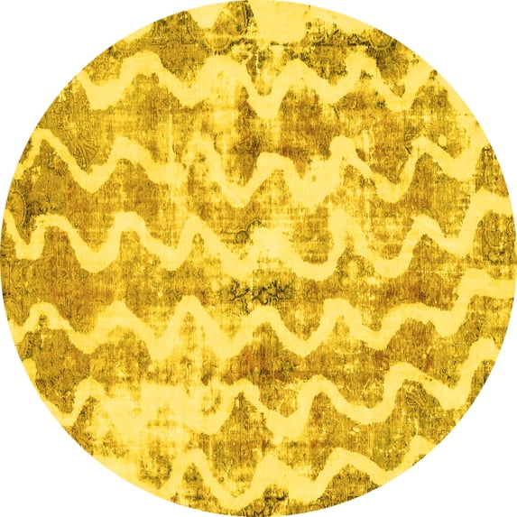 Ahgly Company Machine Washable Indoor Round Abstract Yellow Modern Area Rugs, 4' Round