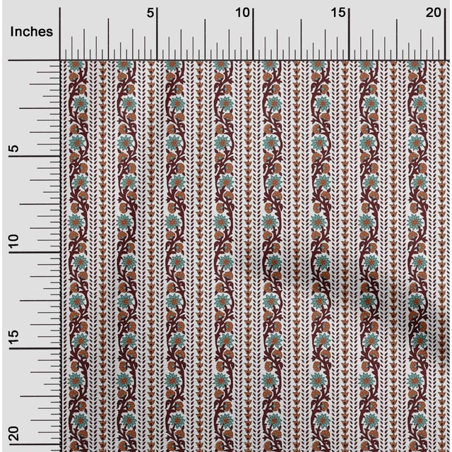oneOone Viscose Chiffon Fabric Leaves & Floral Block Print Fabric BTY 42 Inch Wide