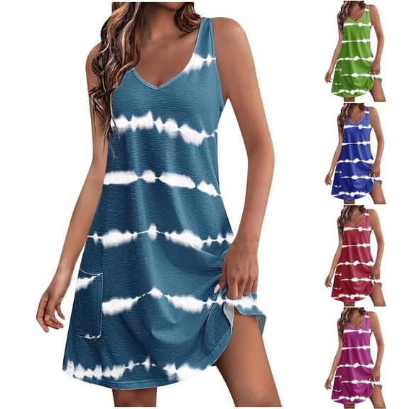 AKAFMK Summer Maternity Clothes,Sleeveless Maternity Dresses,Women's Casual Sundress With Pockets Summer Boho Beach Dress Floral T-Shirts Dress V Neck Loose Tank Dresses