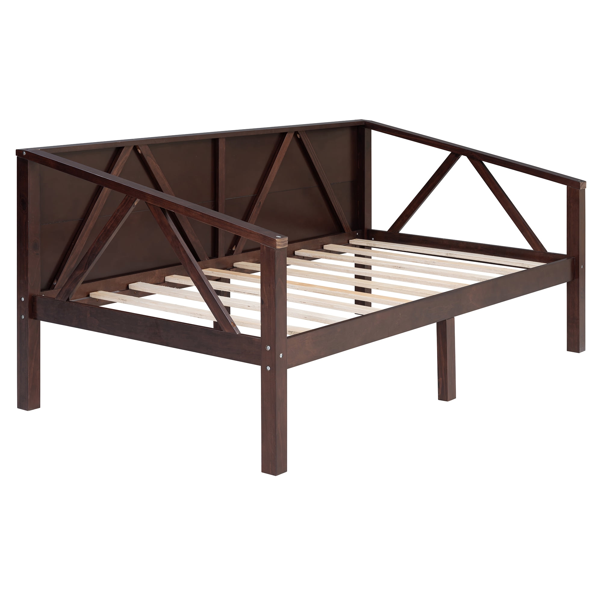 Aukfa Twin Size Bed Frame, Solid Wood Daybed with Slat Support for Kids Boys Girls, Espresso