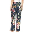 thumbnail image 3 of Uemuo Vintage Floral Pattern Women's Wide Leg Palazzo Lounge Pants with Pockets Light Weight Loose Comfy Casual Pajama Pants-, 3 of 9