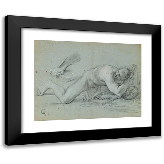 Giovanni Angelo Canini 14x12 Black Modern Framed Museum Art Print Titled - Study for a Fallen Angel (1655)