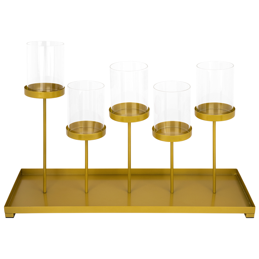 Koyal Wholesale Matte Gold 5Cup Candle Holder Tray for Wedding Reception, Dining Table