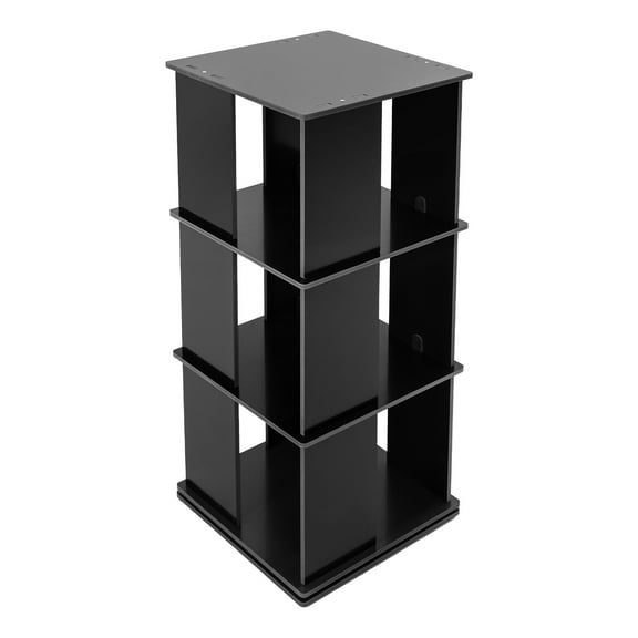 Wildnix Three-Tier Rotating Bookshelf, Black PVC Free-Standing Storage Unit, 360° Rotation, Modern Design for Home or Office, 50kg Capacity