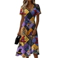 thumbnail image 2 of Womens Halloween Midi Dresses Witch Hat Ghost V Neck Spooky Sundress Pumpkin Spider Webeb Short Sleeve Funny Dresses, M, 2 of 5