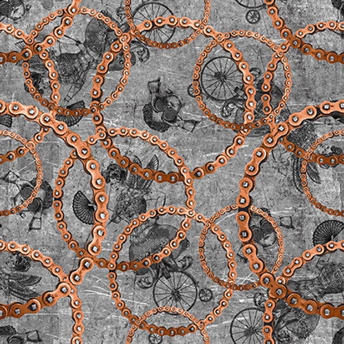 Full Steam Ahead Digital Bike Chains Cotton Fabric
