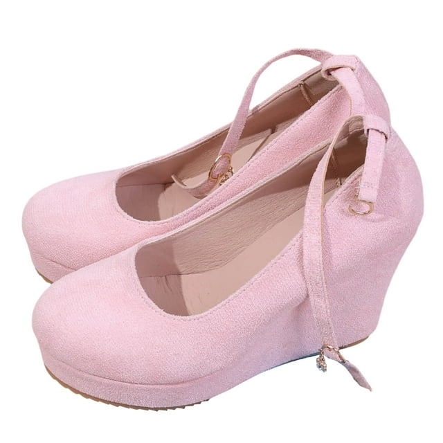 Escarpins Compensés Roses pour Femmes avec Bride à la Cheville, Bout Rond, Conception Imperméable pour Tenue Décontractée, Saisons d'Automne et d'Hiver, Chaussures Confort, Taille 37