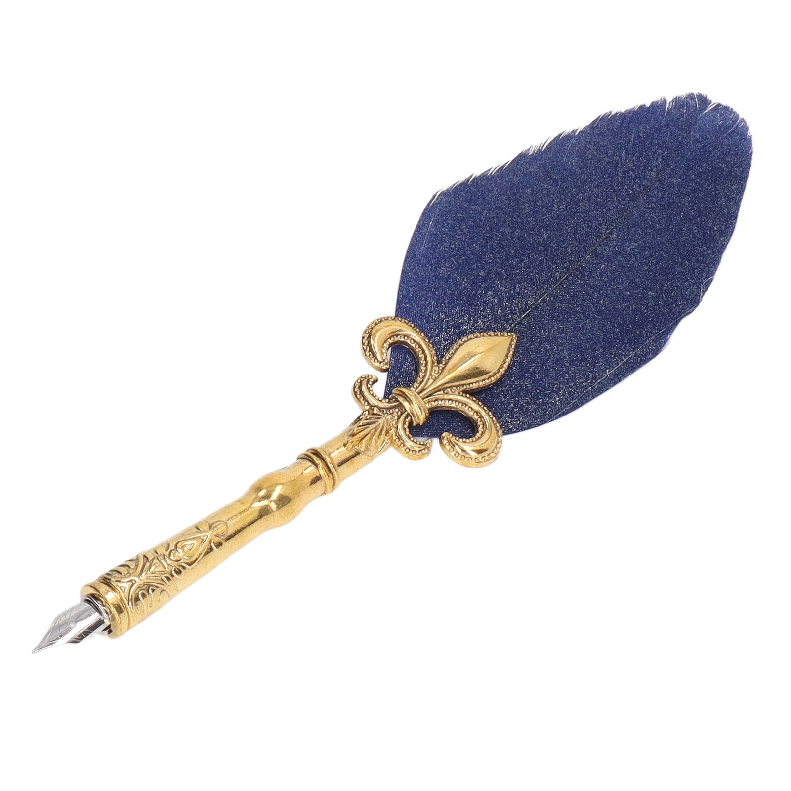 Rupoun Quill Pen and Ink Set Vintage Elegant Glossy Writing Feather Pen Wax Seal Stamp Set Dark Blue (11.81 inches / 30 cm)