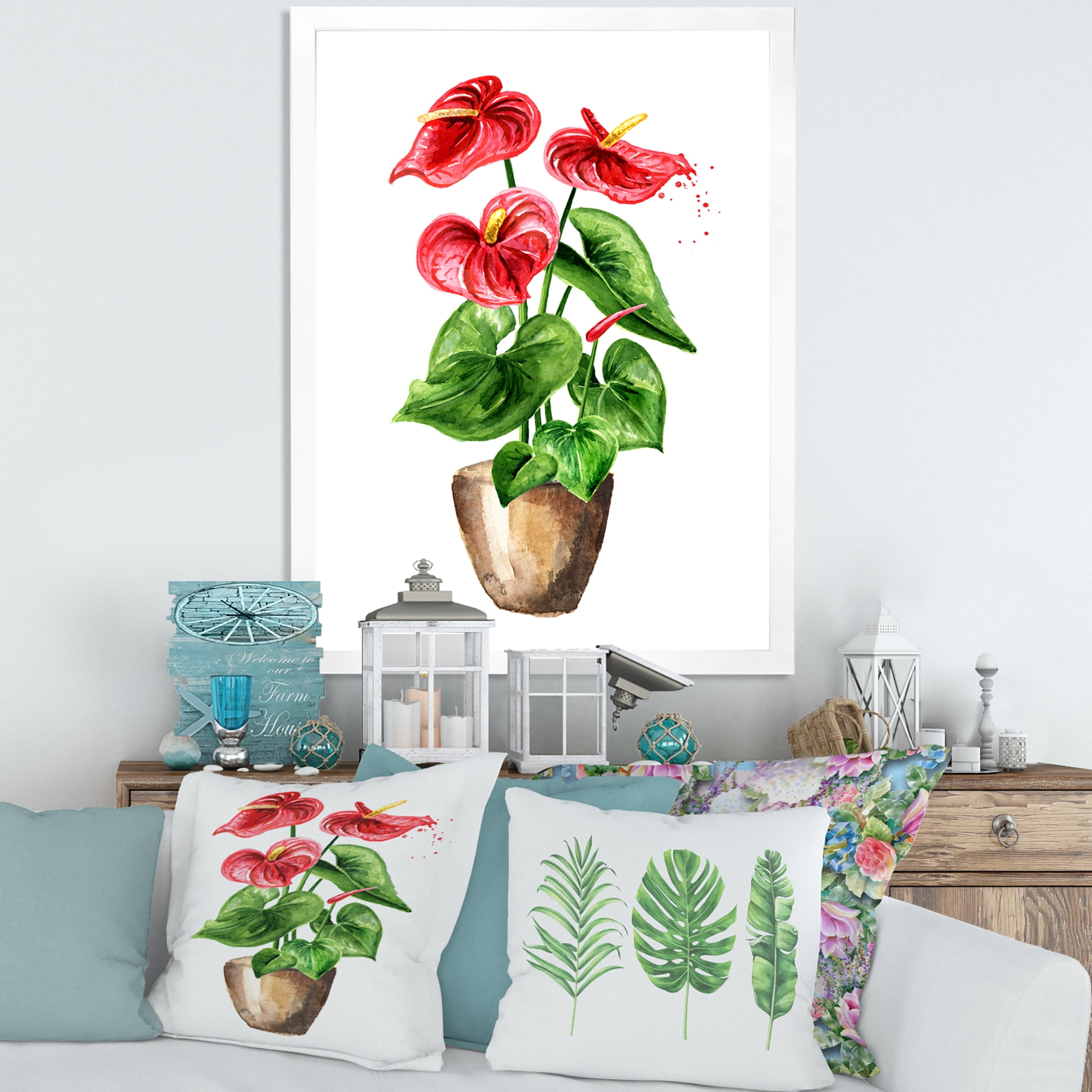 Designart 'Anthurium Tailflower In The Pot' Traditional Framed Art Print