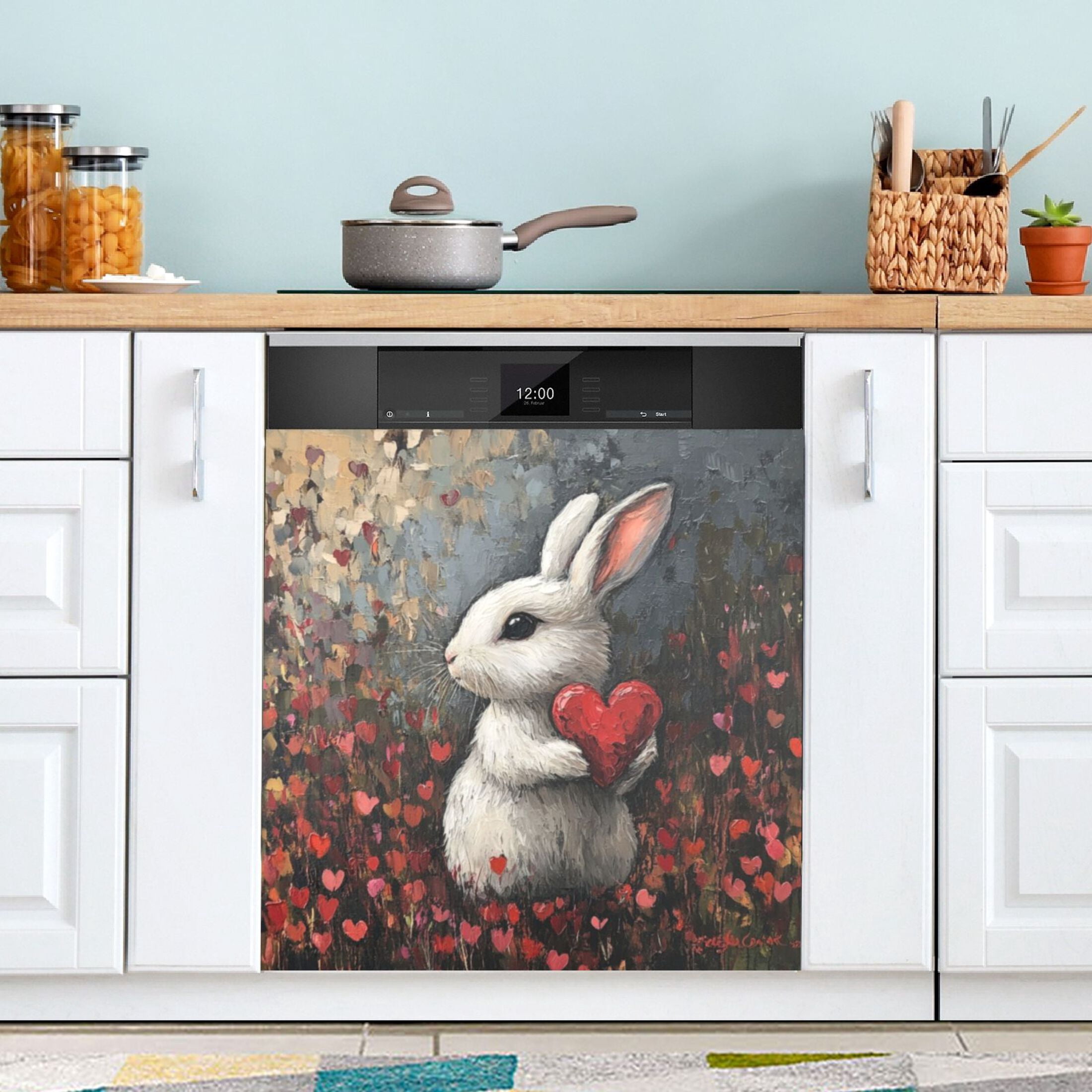 Dishwasher Magnetic Sticker 23x26 Inch Refrigerator Magnetic Sticker Washing Machine Magnetic Sticker Kitchen Panel Magnetic Sticker Home Decor Valentine's Day Bunny