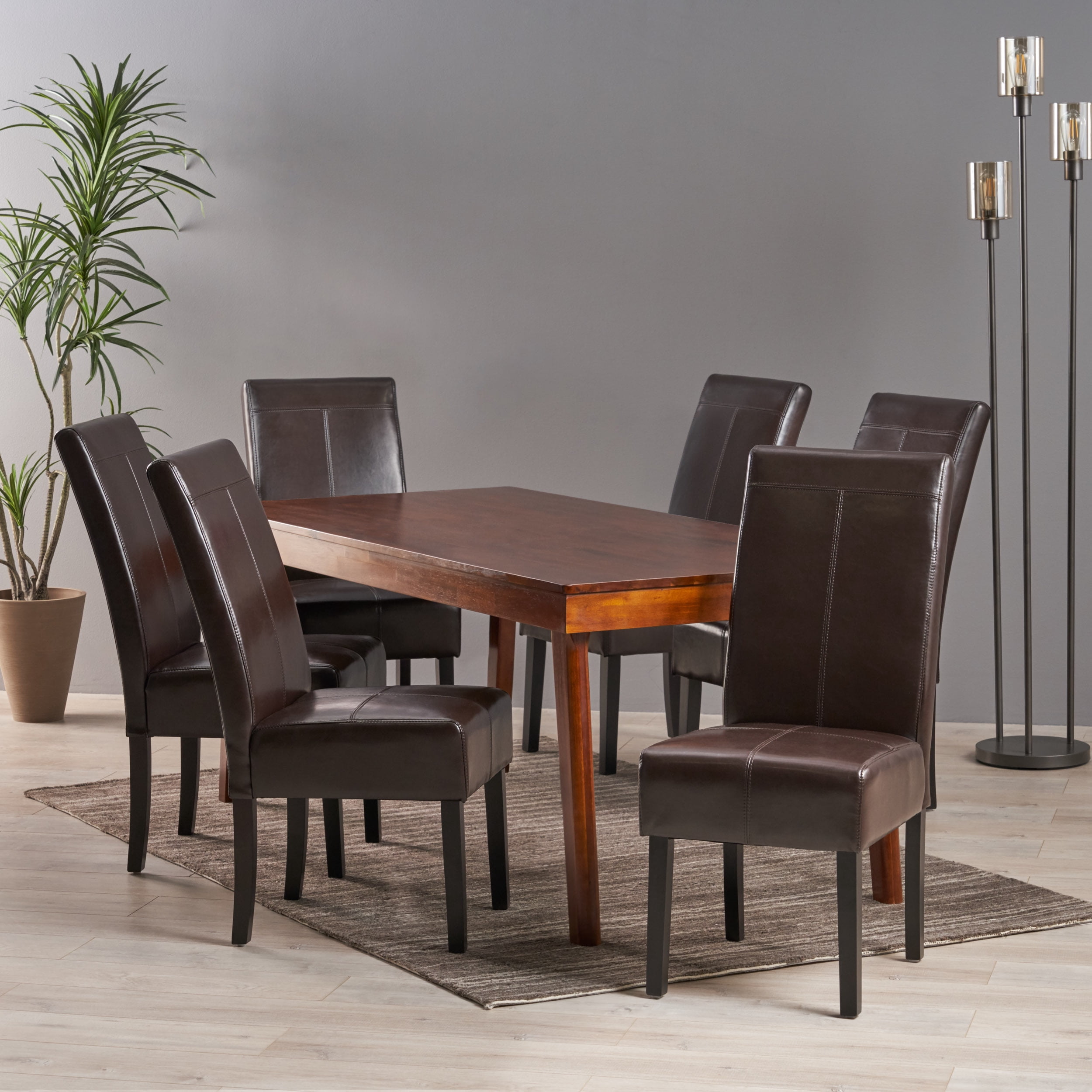 Noble House Franklin Contemporary Leather Dining Chairs, Set of 6, Chocolate Brown