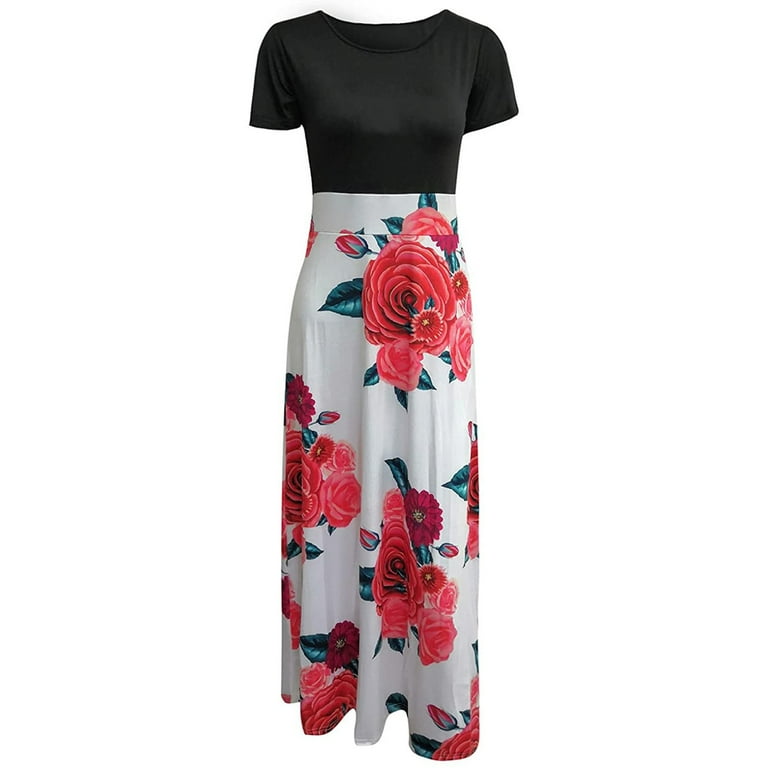 Women's Casual A-Line Dress – Short Sleeve, Round Neck, Printed Swing Style