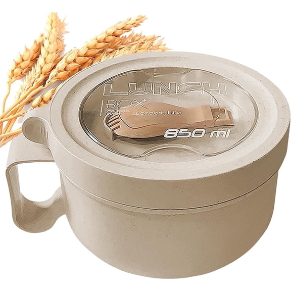 1 Pc Microwave Soup Bowl with Lid,28.7 Oz Wheat Straw Ramen Bowl,BPA-Free Noodles Bowl for Instant Noodles,Plastic Ramen Mug with Handle,Easy to Clean Lunch Bowl forHome ，Beige