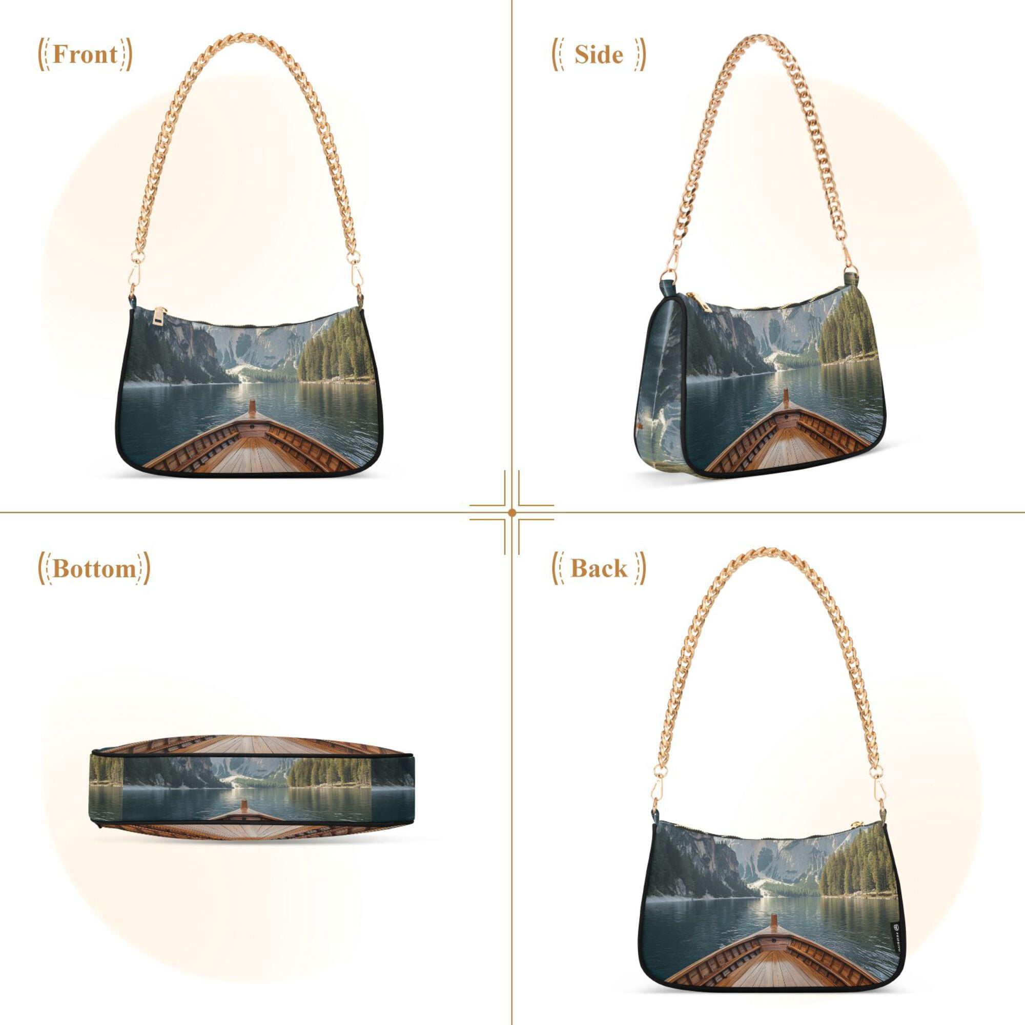 FORMRS Womens Shoulder Bag with Chain Strap Clutch Purse Cute Tote Handbag, Wooden Boat