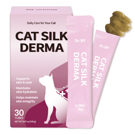 Doctor By Cat Silk Derma Lickable Feline Skin and Coat Supplement - Dandruff Treatment & Itchy Skin Relief Allergy Support for a Glossy Coat Immune Boosting Formula - 30 Individual Treat Tubes