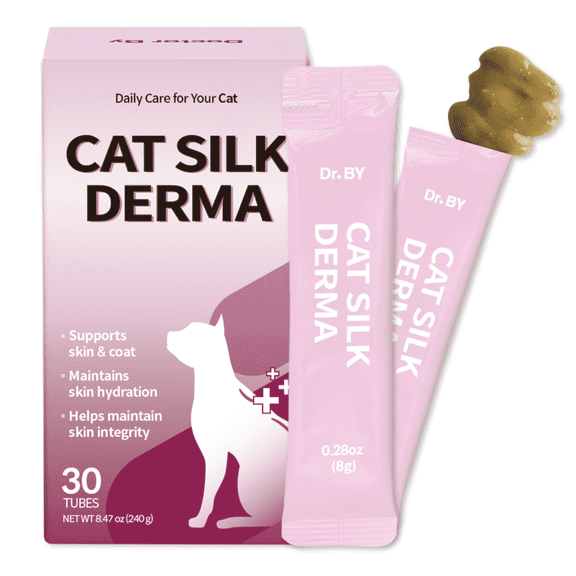 Doctor By Cat Silk Derma Lickable Feline Skin and Coat Supplement - Dandruff Treatment & Itchy Skin Relief Allergy Support for a Glossy Coat Immune Boosting Formula - 30 Individual Treat Tubes