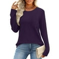 thumbnail image 6 of SYMOID Womens Purple Waffle Knit Top - Relaxed Fit Long Sleeve Crew Neck with Chest Pocket - Casual for Spring & Fall,Size S, 6 of 7