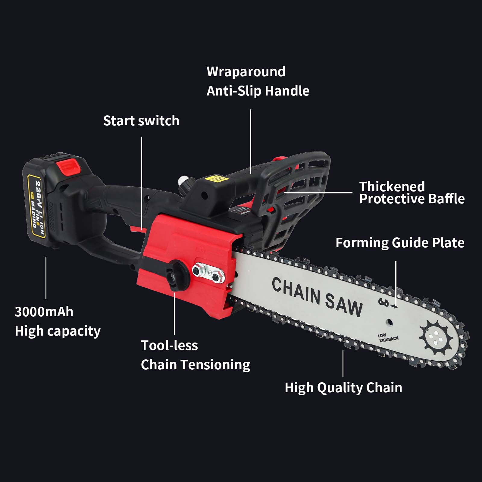 CATGOOD 12-Inch Electric Chainsaw Cordless, 3.0Ah Batteries Powered Chain Saw, 21V Portable Compact Saw Handheld for Wood Cutting