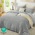 thumbnail image 4 of Love's cabin Fleece King Size Comforter Set 3-Piece - Super Soft Faux Fur Stripe Jacquard Bedding, 1 Warm Winter Fluffy Comforter with 2 Pillowcases, Light Gray, 4 of 8