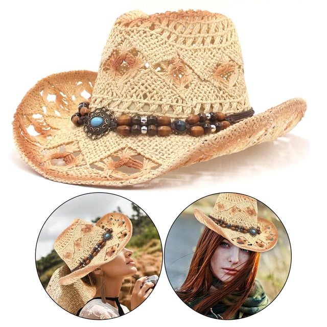 Sombrero de vaquero de paja, Sombreros Vagueros Sombrero de pareja vintage Sombrero de terre moldeable clásico Sombreros de para el festival de , beige Hugo Sombrero de vaquero