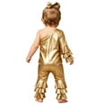 thumbnail image 2 of TTAO Toddler Girls Holographic Full Body Suit Disco Outfit Metallic Hippie Jumpsuit Sparkly Flare Pants Romper Gold 3-4, 2 of 7