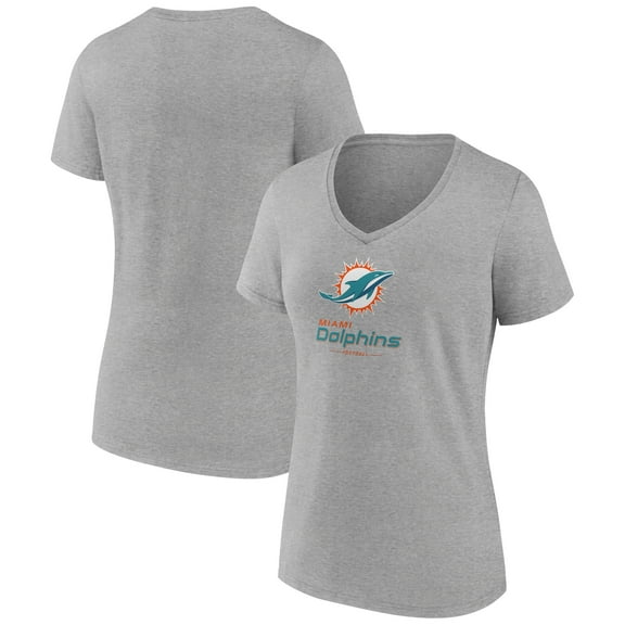 Women's Gray Miami Dolphins Logo Team Lockup V-Neck T-Shirt