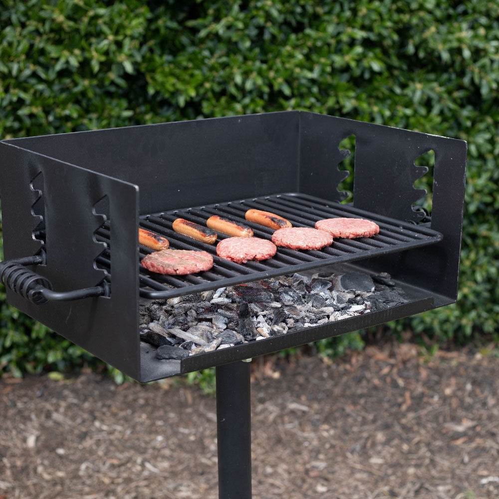 Ash & Ember Park-Style Grill Adjustable Steel Charcoal Grill with Base Anchor Single Post