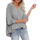 thumbnail image 1 of Mujer Camisa Suelta De Manga Larga Cuello En V Hombro Caída Color Puro Simple Casual Moda Jersey Top para Otoño Invierno Gris XL, 1 of 6