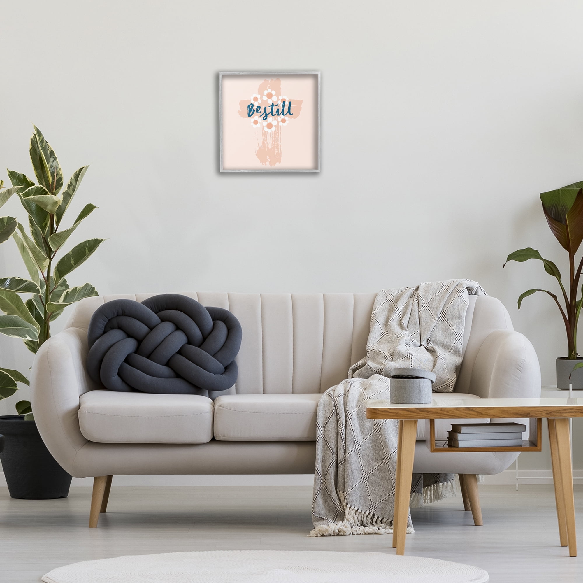 Stupell Industries Be Still Pastel Cross Religious Painting Gray Framed Art Print Wall Art, 17 x 17