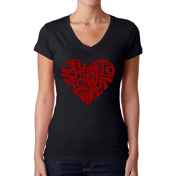 Women's Word Art V-Neck T-Shirt - Just a Small Town Girl