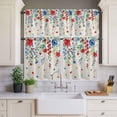 thumbnail image 4 of 3 Piece Kitchen Curtains and Valances Set Blue Flowers Cafe Curtains 36 Inch Length Red Botanical Leaves Pastoral Retro Beige Valance & Tier Curtain for Living Room Bedroom Window 54"x18"+27"x36"*2, 4 of 6