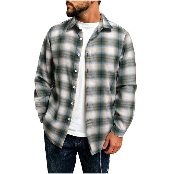 Yertdoel Flannel Shirt for Men Plaid Lapel Long Sleeve Button Up Shirt Daily Trendy Casual Soft Comfy Warm Shirt Jacket