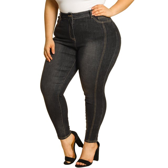 GRACE & GRANDEUR Juniors' Plus Size Stretch Mid Rise Washed Skinny Jeans