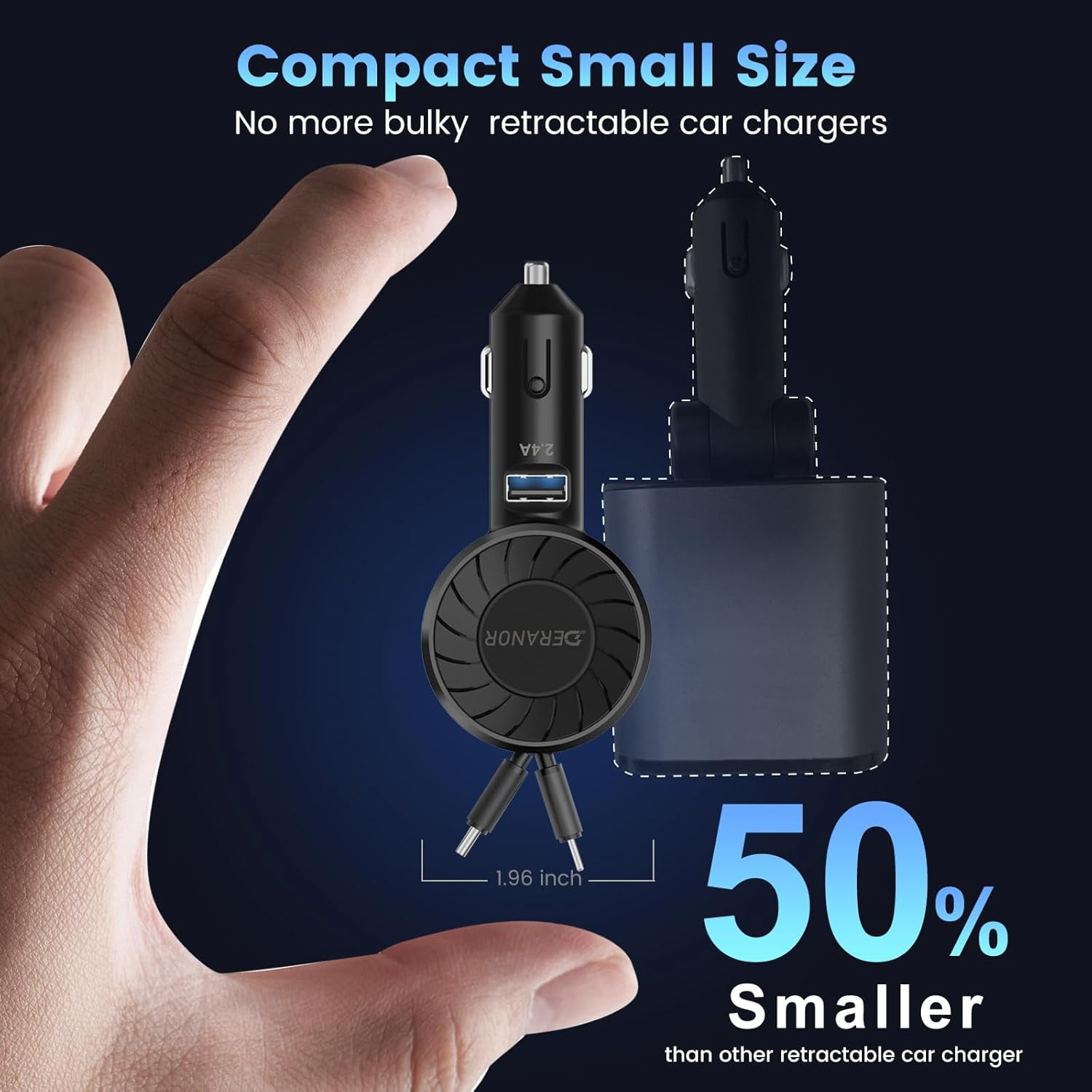 CJBZLCPCOO[2 Pack] Ultra-Small Retractable Car Charger 54W, 3 in 1 Retractable Phone Charger for Car Super Fast Car Charger with Retractable Cord X2 and USB A Charging Port for iPhone 15/14/13,Galaxy