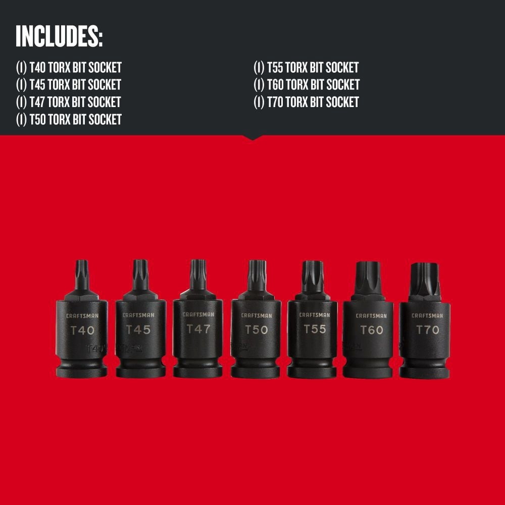 Craftsman 1/2 Inch Drive Torx Bit Impact Socket Set, 7 Piece