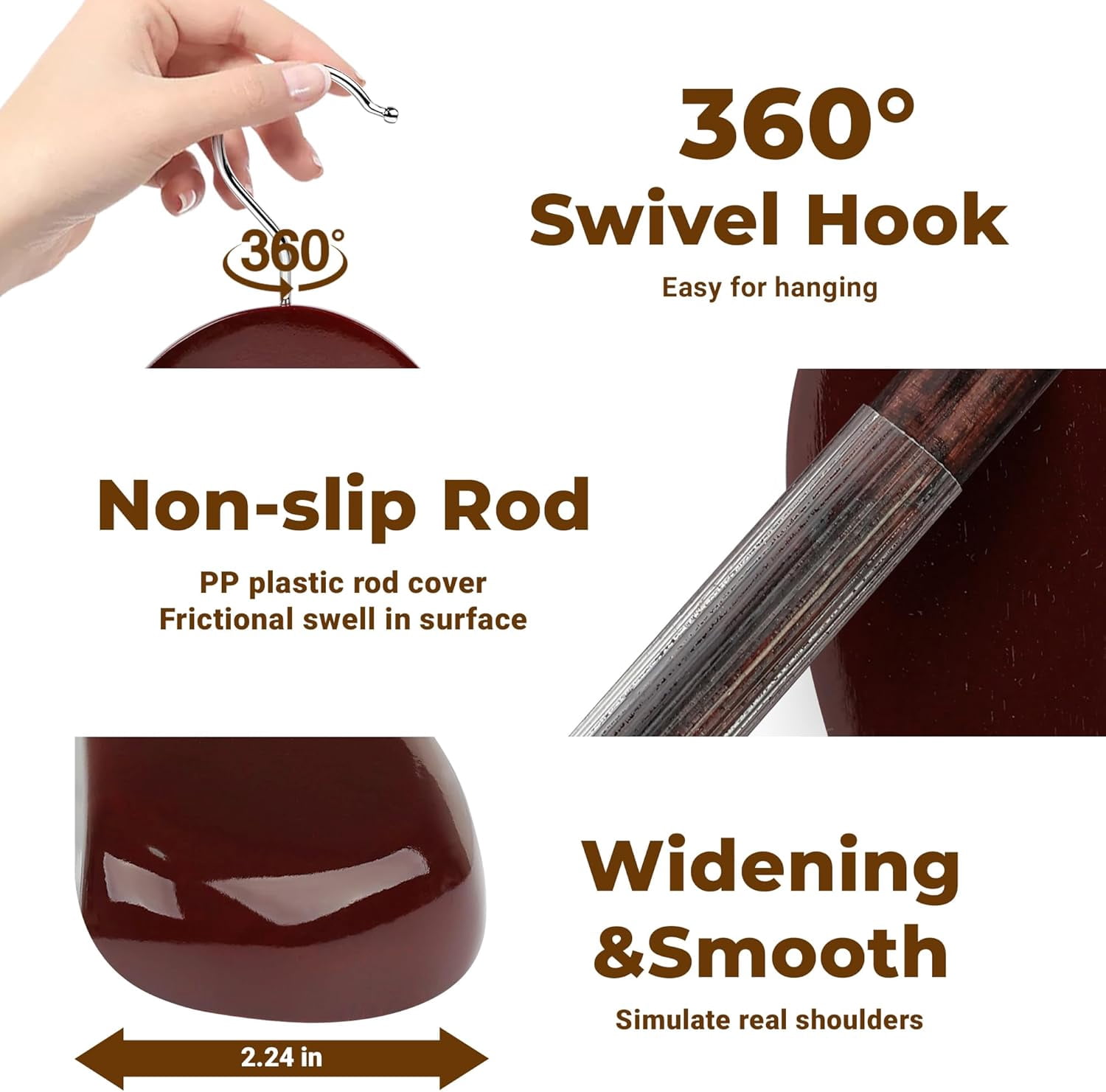 Coat Hanger 8-Pack,  Wood Hangers Trouser Hangers Extra Wide Shoulder Wooden Hangers for Heavy Coat, Sweater, Skirt, Suit, Pants, Retro Finish