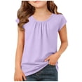 thumbnail image 2 of CLOISE Girls Tops Short Sleeve Shirts Round Neck Casual Pullover Solid Color Summer Blouses Purple 14-15T, 2 of 7