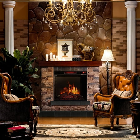 Corvus Stacked Stone Mantel Electric Flame Fireplace With