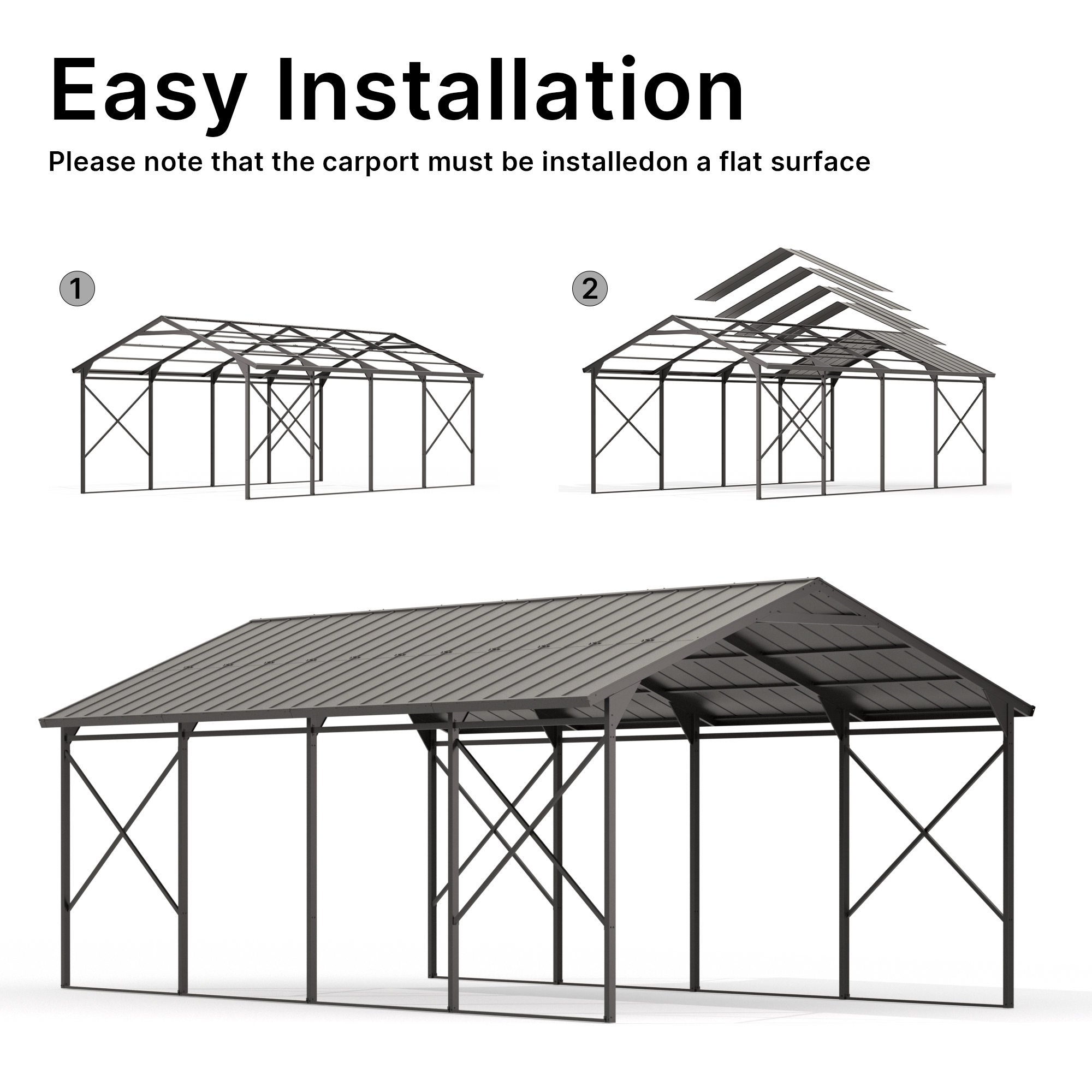 Gotland 12FT x 22FT Heavy Duty Metal Carport, Outdoor Garage Car Shelter with Reinforced Steel Frame, Galvanized Metal Roof, Weather-Resistant Canopy for Cars, Trucks, Boats, and Tractors