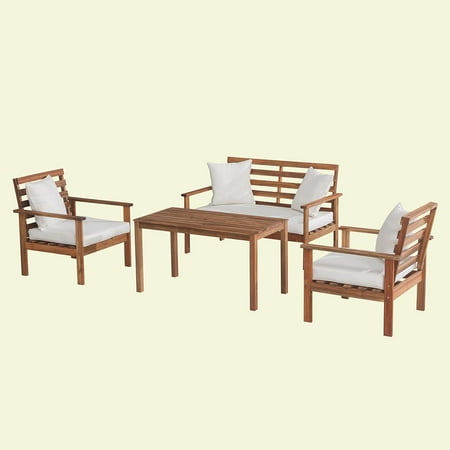 Wooden Furniture Sofa Set Price Sunjoy Bourbon 4PC Outdoor Sofa Seating Set, Patio Wooden Furniture Table and Chairs with Cushion ()