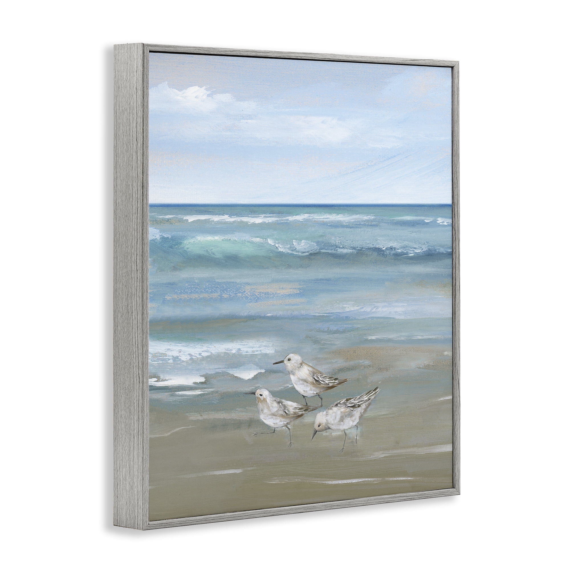 Stupell Industries Sanderlings on Gentle Waves Gray Framed Giclee Art, design by Nan