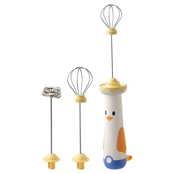 Milk Frother Handheld Rechargeable, Cute Duck Design 3 Heads Portable Frother Wand, Stainless Steel Electric Whisk Foam Maker for Milkshakes Cream Butter Baking and Coffee Drinks