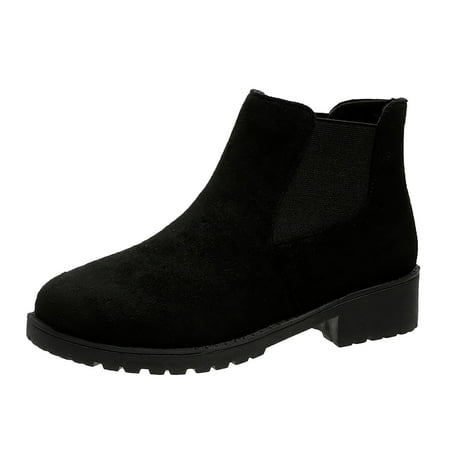 

Dyfzdhu Fashion Autumn Winter Women Ankle Boots Low Heel Round Toe Solid Suede Leather Slip On Casual