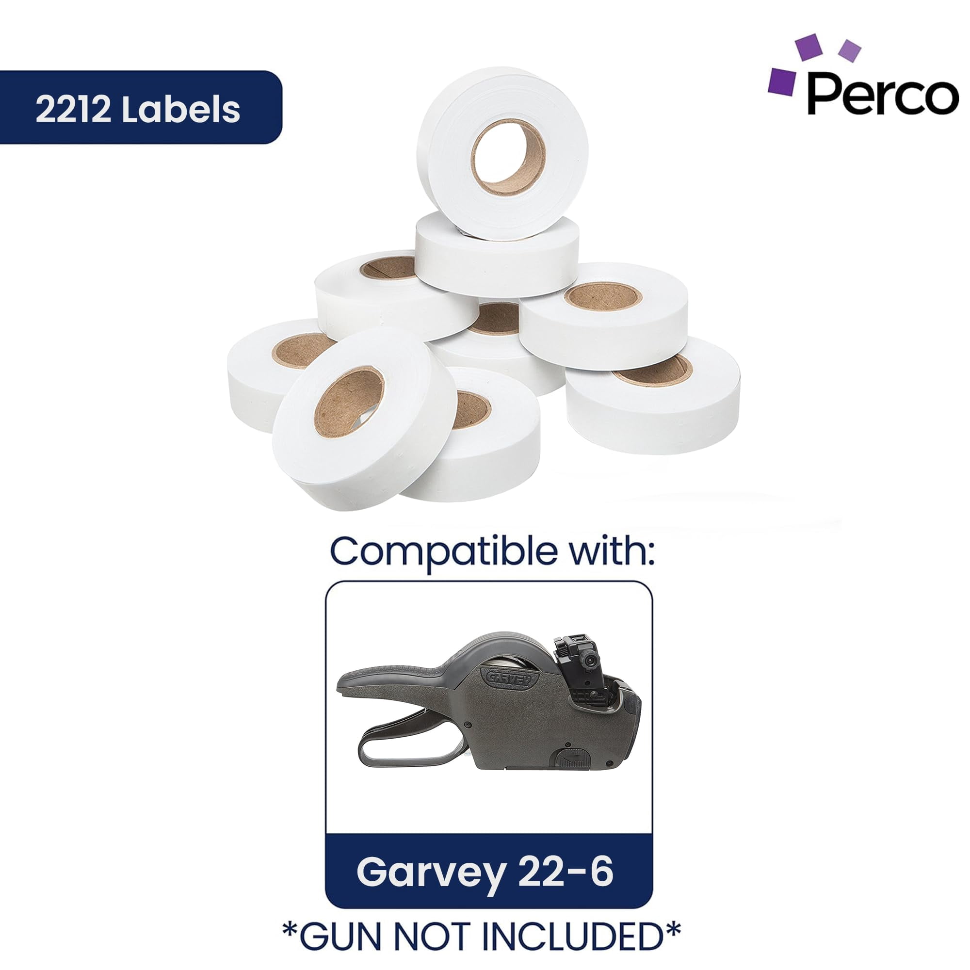 Perco White Price Marking Labels - 11,000 Blank Labels for Garvey Contact 22-6/22-7/22-8 Price Gun with Ink Roll Included - 9 Rolls, 1 Sleeve - Made in USA