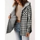 thumbnail image 5 of Chaqueta de Cuadros para Mujer, Larga, Botones, Capucha de Forro , Abrigo Cálido Cuadros Grises S, 5 of 7